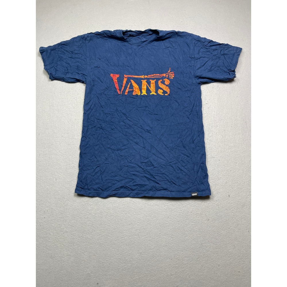 Vans T Shirt Cotton Navy Blue Orange Skeleton Graphic M Mens